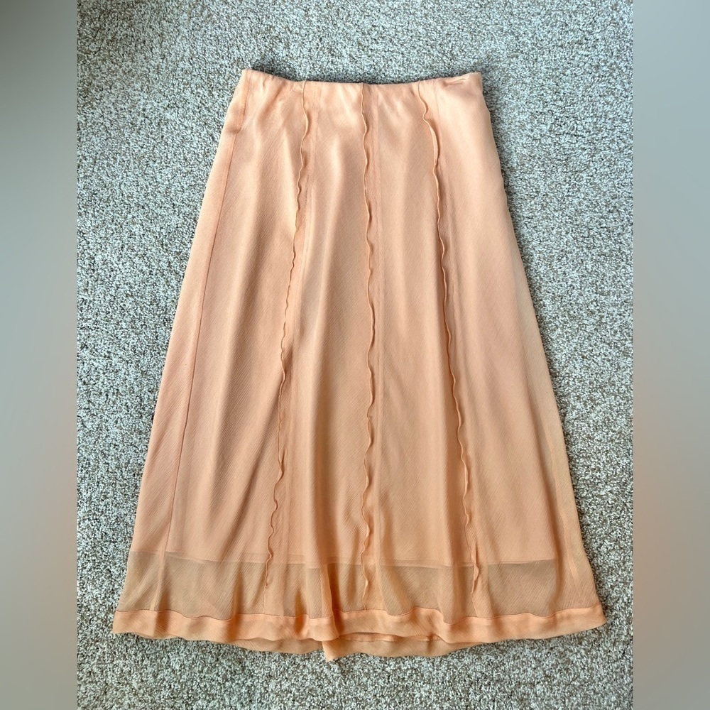 Vince Sheer Crinkle Lettuce-Edge Midi Skirt Light Orange Size Small - Picture 3 of 12